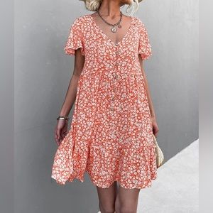 Shein Button Up Orange Floral Women’s Mini Dress Brand New w/o Tags